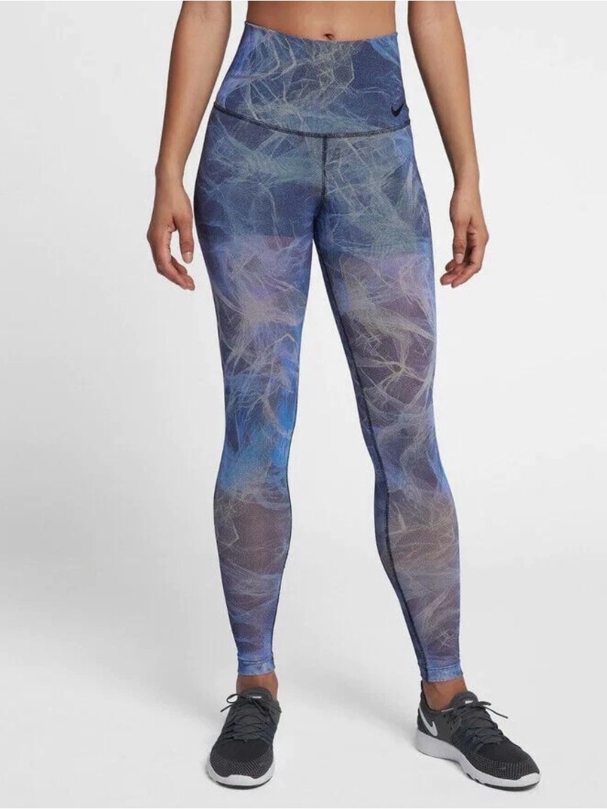 Nike Women's Blue Purple Printed Power Mesh Hyper Tights | Xs